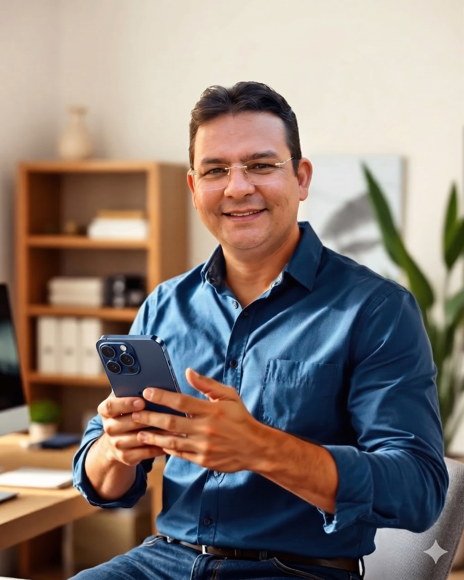 Executivo Loovi trabalhando pelo celular
